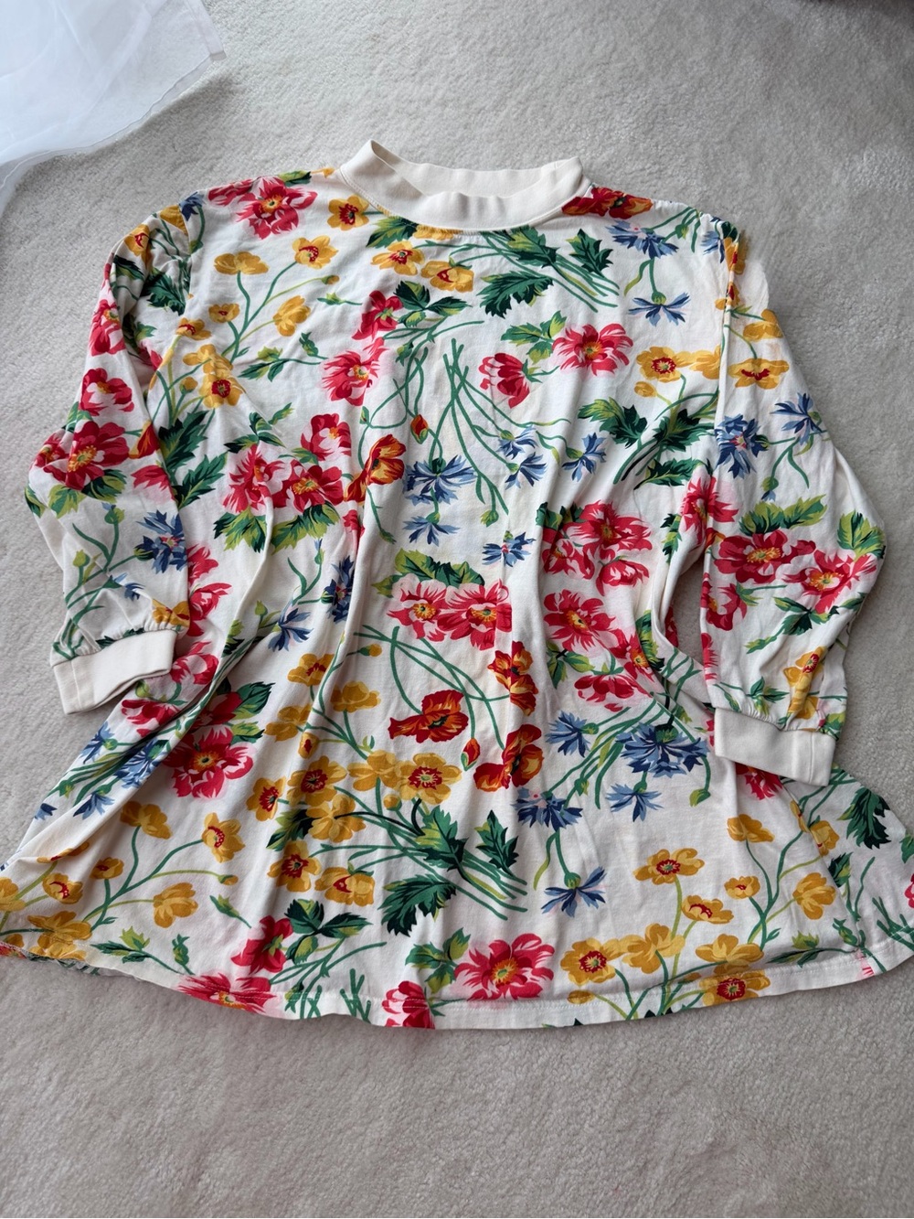 Kenzo Floral Print Long Sleeve Top - White with Multicolor Flowers